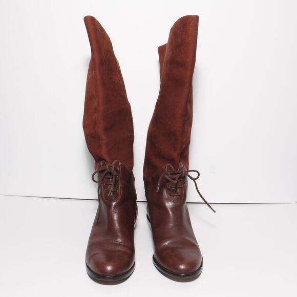 Vintage Scruples Suede & Leather Lace Front Boots Size 7D Low heel Brown - Picture 4 of 12